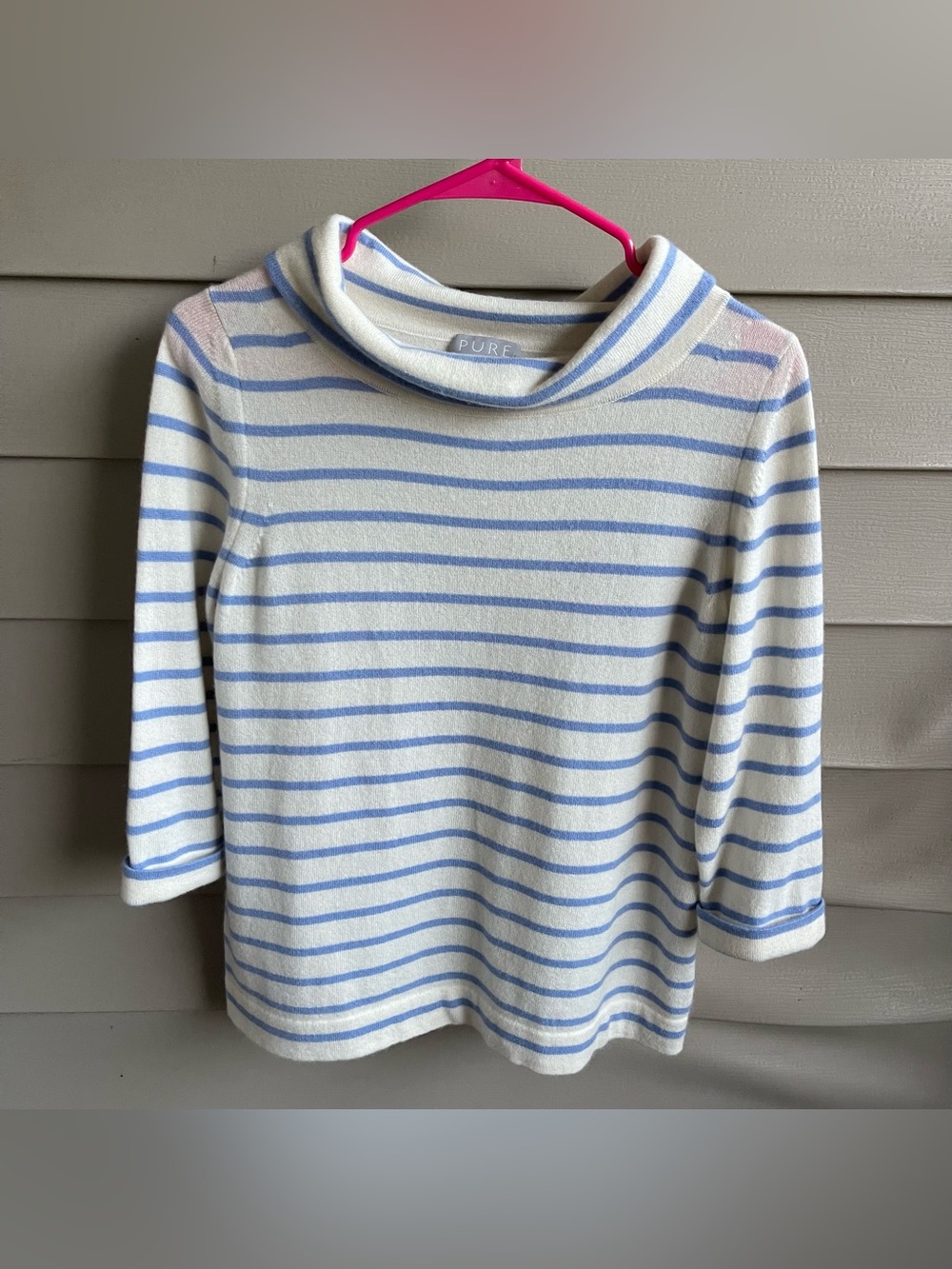 Pure Collection Women's Jumper UK 10 100% Cashmere Striped Roll Neck Pullover